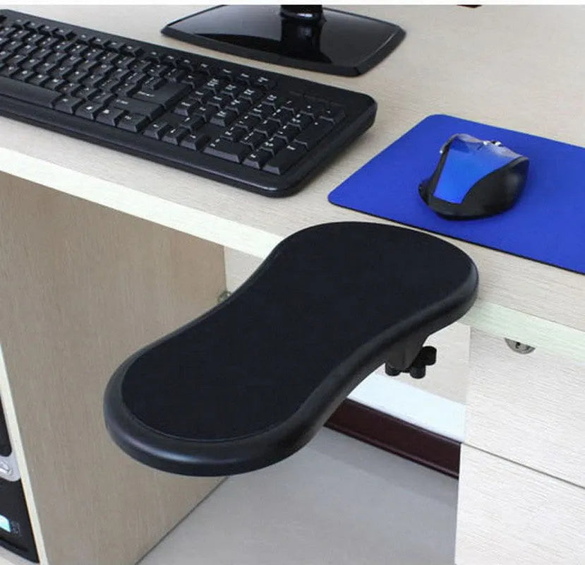 Black rotating computer hand bracket mouse wrist pad showing 180-degree adjustment mechanism