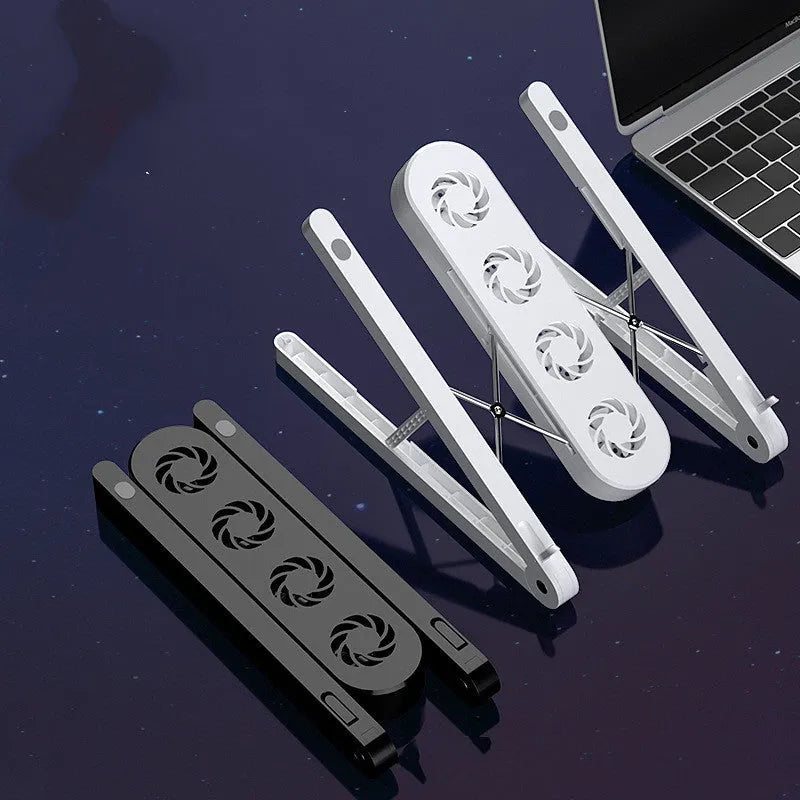 Black folding notebook cooling bracket with fan, 7 height gears, and USB cable