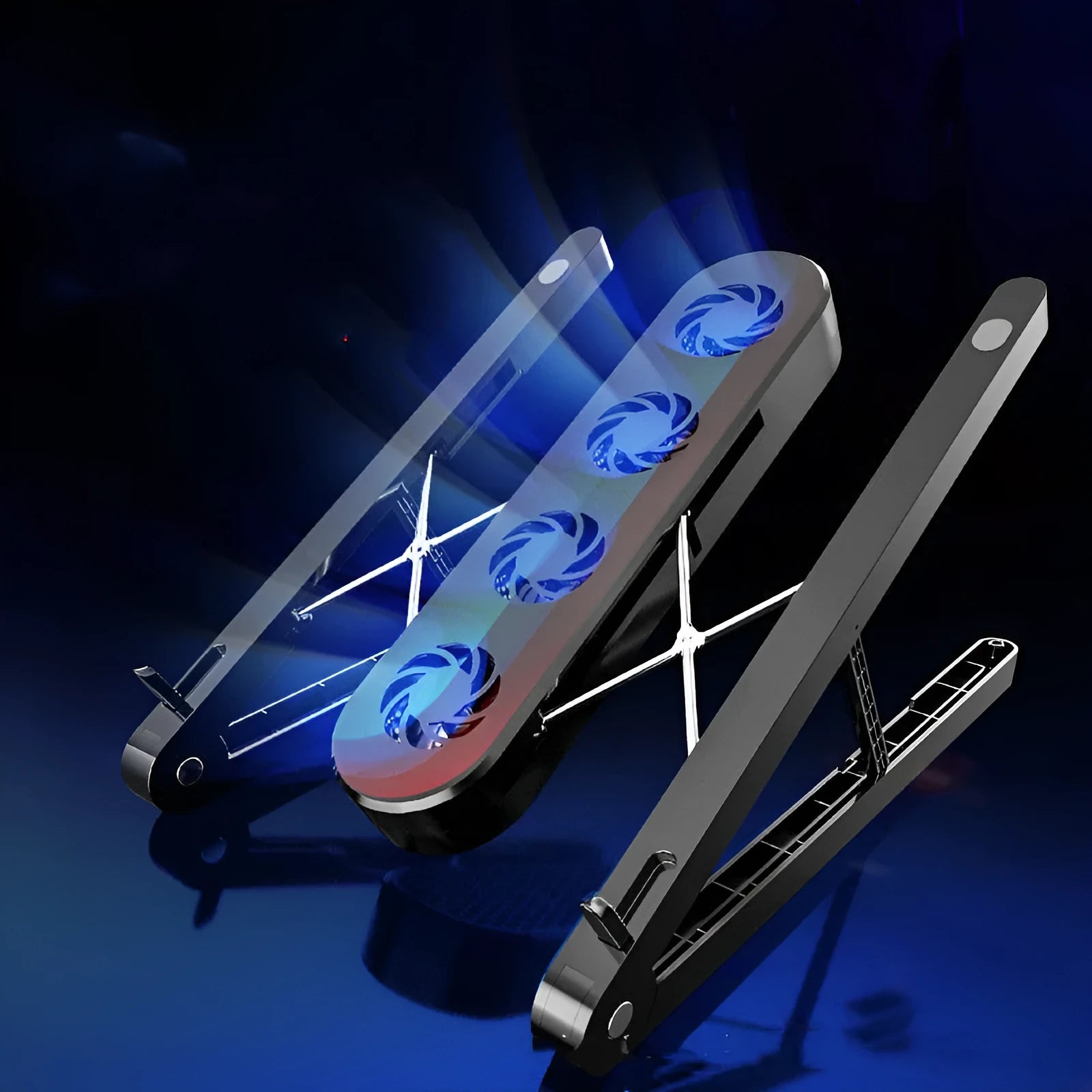 Black folding notebook cooling bracket with fan, 7 height gears, and USB cable