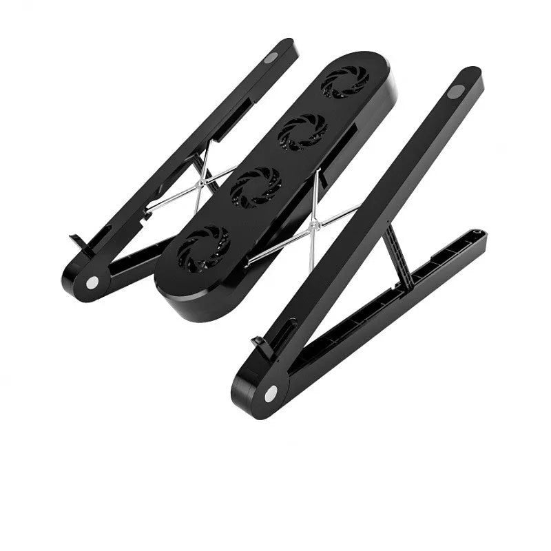 Black folding notebook cooling bracket with fan, 7 height gears, and USB cable