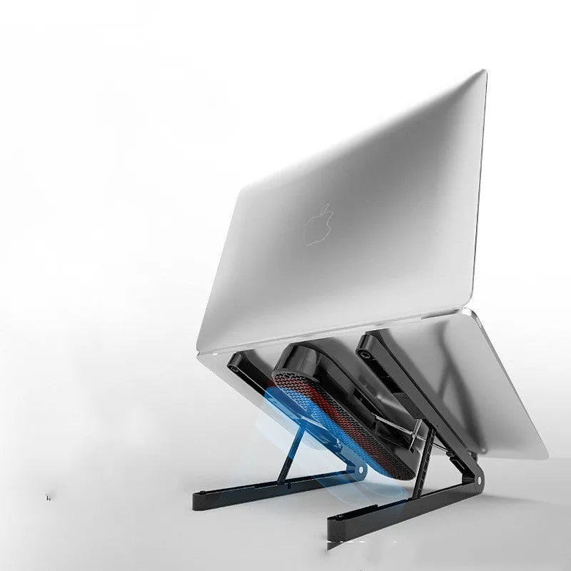 Black folding notebook cooling bracket with fan, 7 height gears, and USB cable