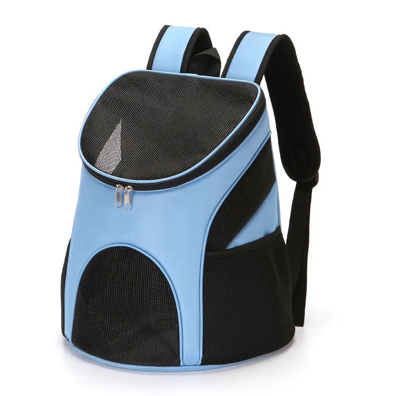 Pet backpack carrier in red, black, brown, or blue for dogs and cats up to 15 kg
