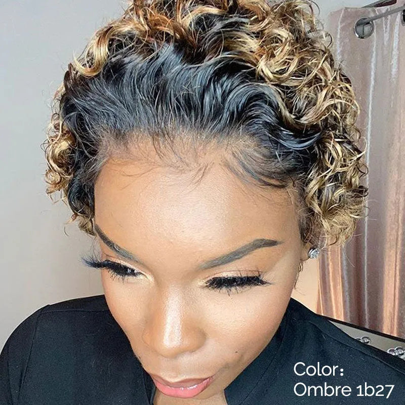 Black African small curly hair wig with fluffy explode style and long bangs on a mannequin head