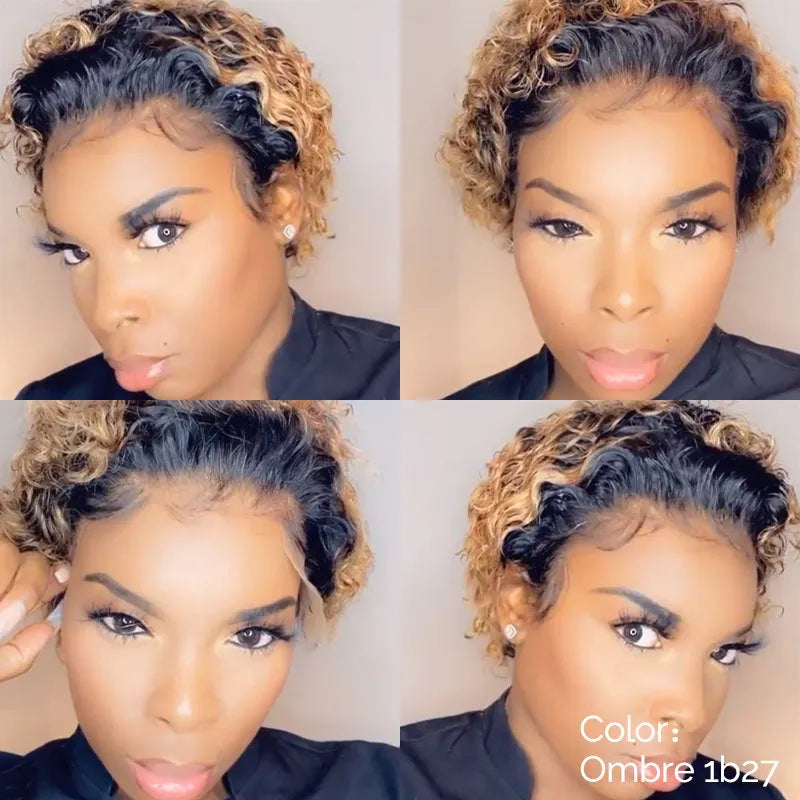 Black African small curly hair wig with fluffy explode style and long bangs on a mannequin head
