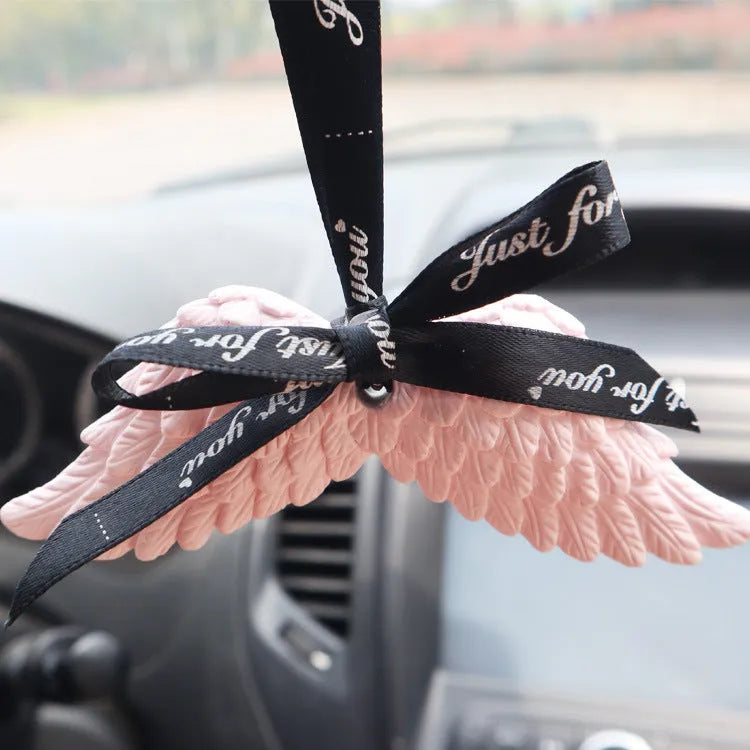 Angel Wings Car Perfume Pendant Gypsum Car Aroma Diffuser Decorative Hanging Ornament Cute Style Black Ribbon or Fan Design White Pink Blue Wings Car Air Freshener Solid Air Freshener for Vehicle Interior Decoration