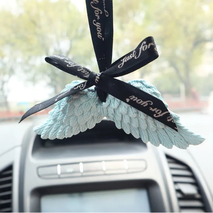 Angel Wings Car Perfume Pendant Gypsum Car Aroma Diffuser Decorative Hanging Ornament Cute Style Black Ribbon or Fan Design White Pink Blue Wings Car Air Freshener Solid Air Freshener for Vehicle Interior Decoration