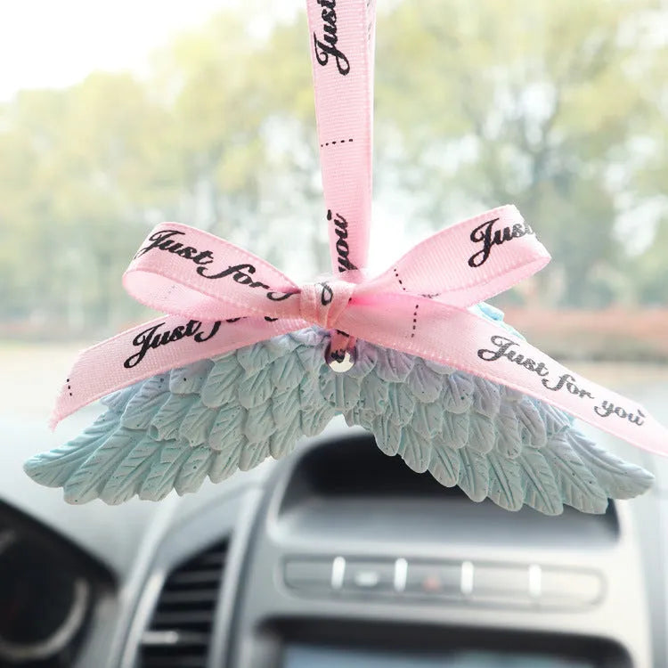 Angel Wings Car Perfume Pendant Gypsum Car Aroma Diffuser Decorative Hanging Ornament Cute Style Black Ribbon or Fan Design White Pink Blue Wings Car Air Freshener Solid Air Freshener for Vehicle Interior Decoration