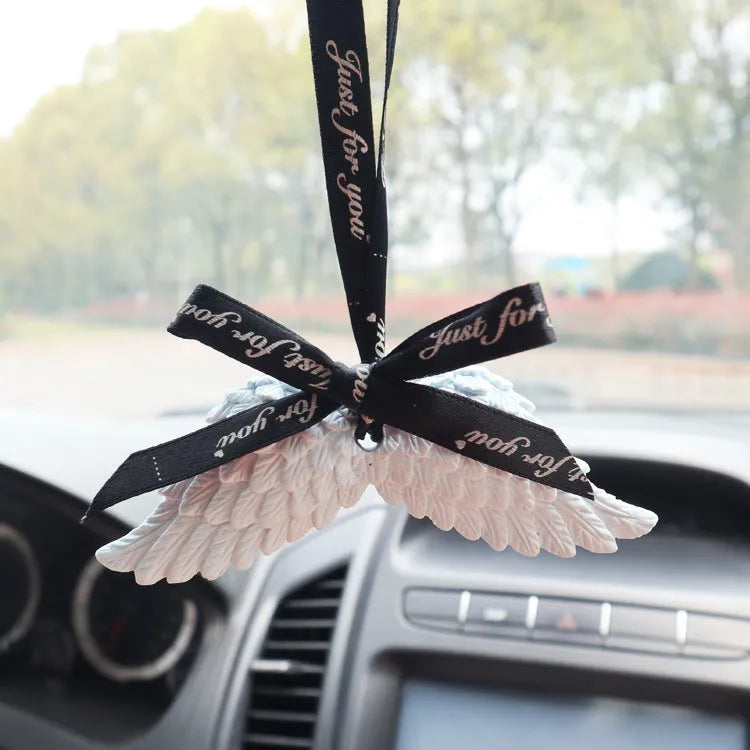 Angel Wings Car Perfume Pendant Gypsum Car Aroma Diffuser Decorative Hanging Ornament Cute Style Black Ribbon or Fan Design White Pink Blue Wings Car Air Freshener Solid Air Freshener for Vehicle Interior Decoration
