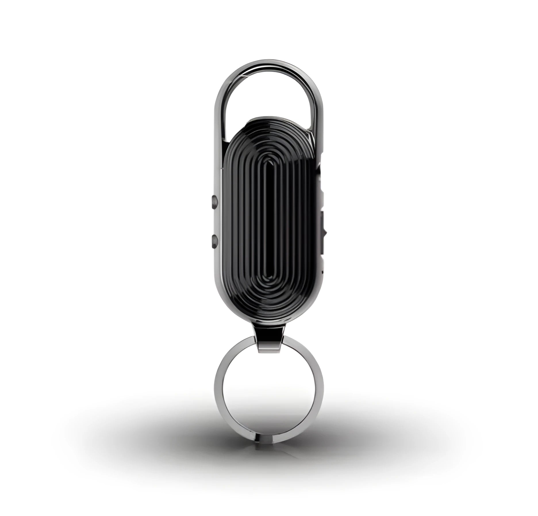 Black portable digital audio recorder with zinc alloy shell and one-key recording button.