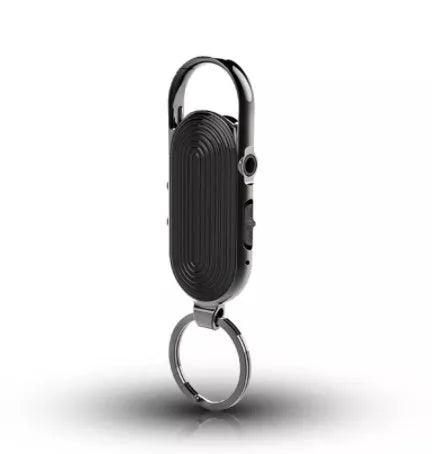 Black portable digital audio recorder with zinc alloy shell and one-key recording button.
