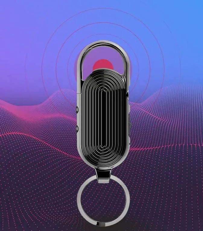 Black portable digital audio recorder with zinc alloy shell and one-key recording button.