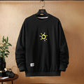 Men's plus size loose fit Japanese print sweater in black round neck long sleeves