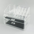 Clear foldable acrylic makeup storage organiser box showing transparent sides and 18 litre capacity.