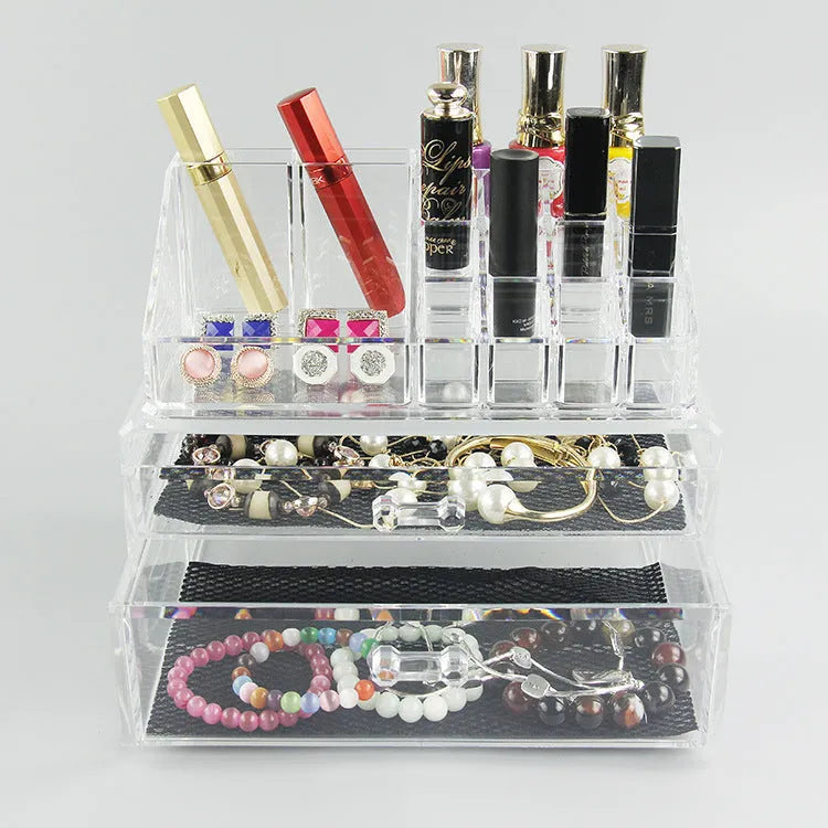 Clear foldable acrylic makeup storage organiser box showing transparent sides and 18 litre capacity.