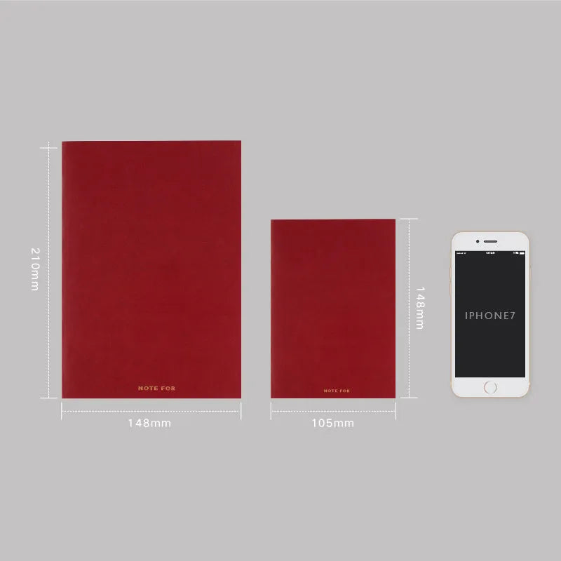 Red and white imitation leather notebooks with grid and dot matrix pages in A5 and A6 sizes