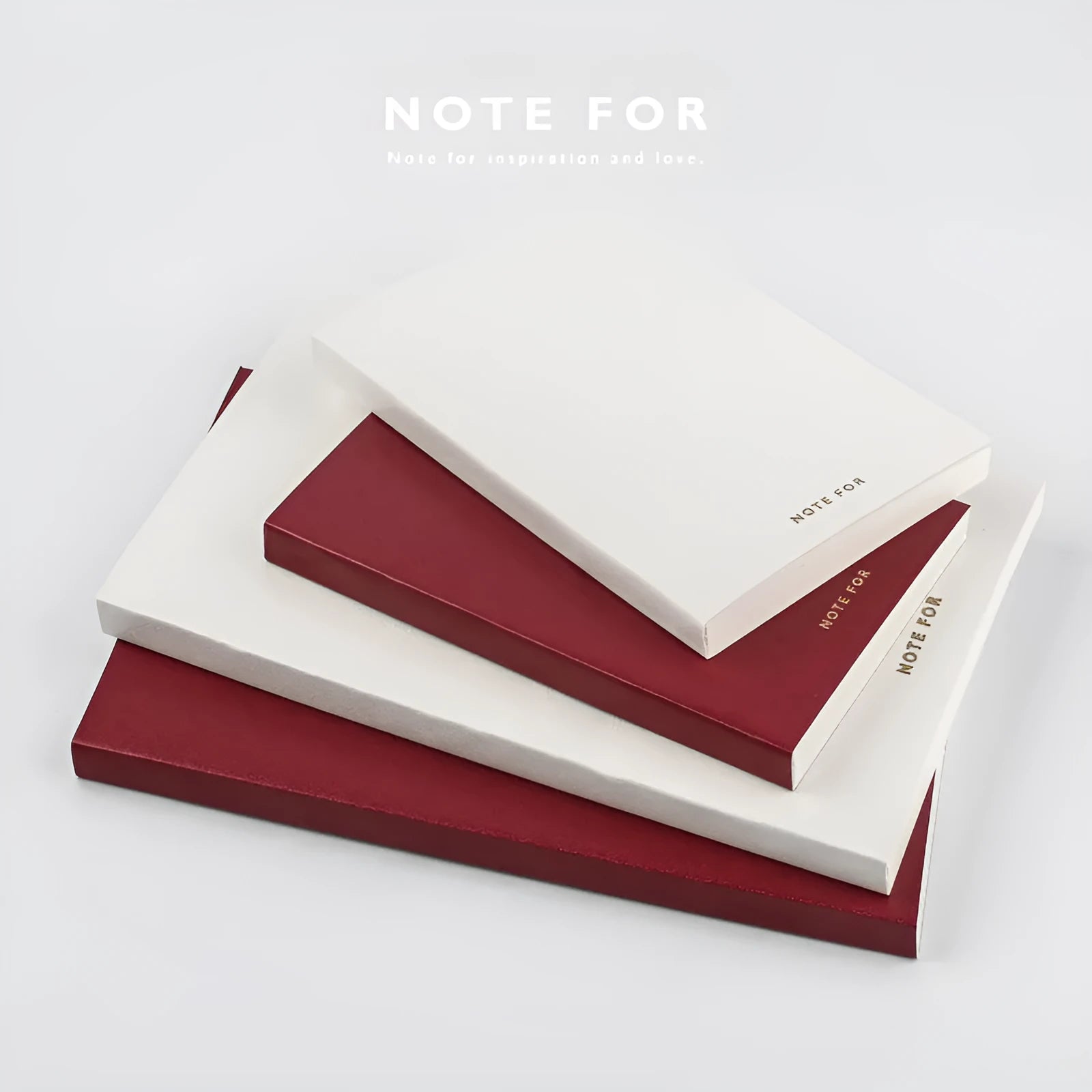 Red and white imitation leather notebooks with grid and dot matrix pages in A5 and A6 sizes