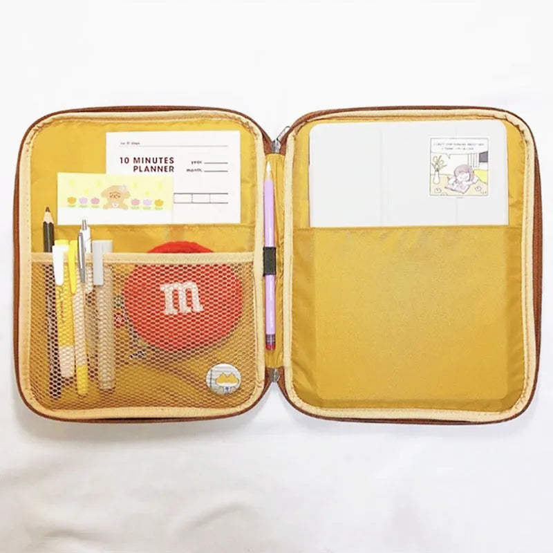 Yellow polyester laptop liner bag with embroidered toast design for 11-inch and 13-inch devices