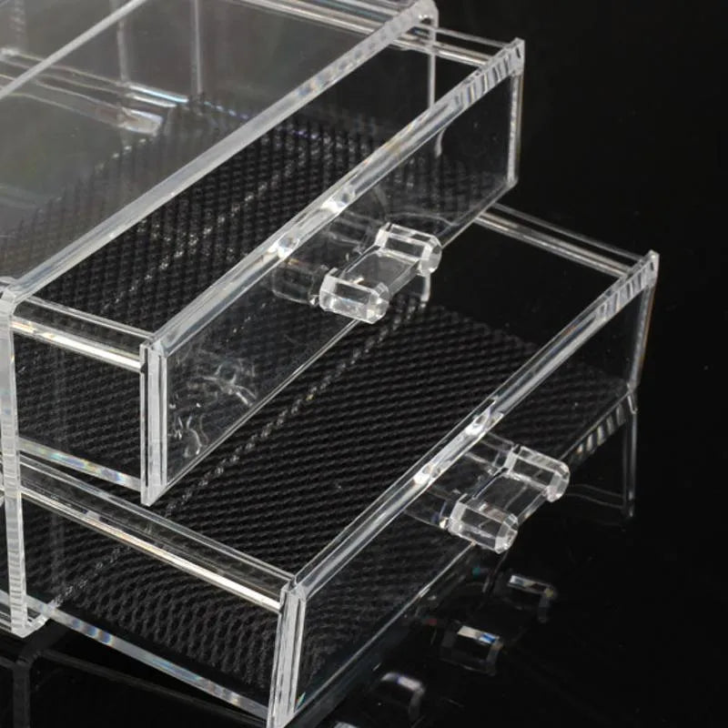 Clear foldable acrylic makeup storage organiser box showing transparent sides and 18 litre capacity.