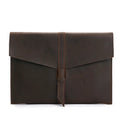 Leather retro iPad cover in brown cowhide showing tablet pocket and withdrawing design