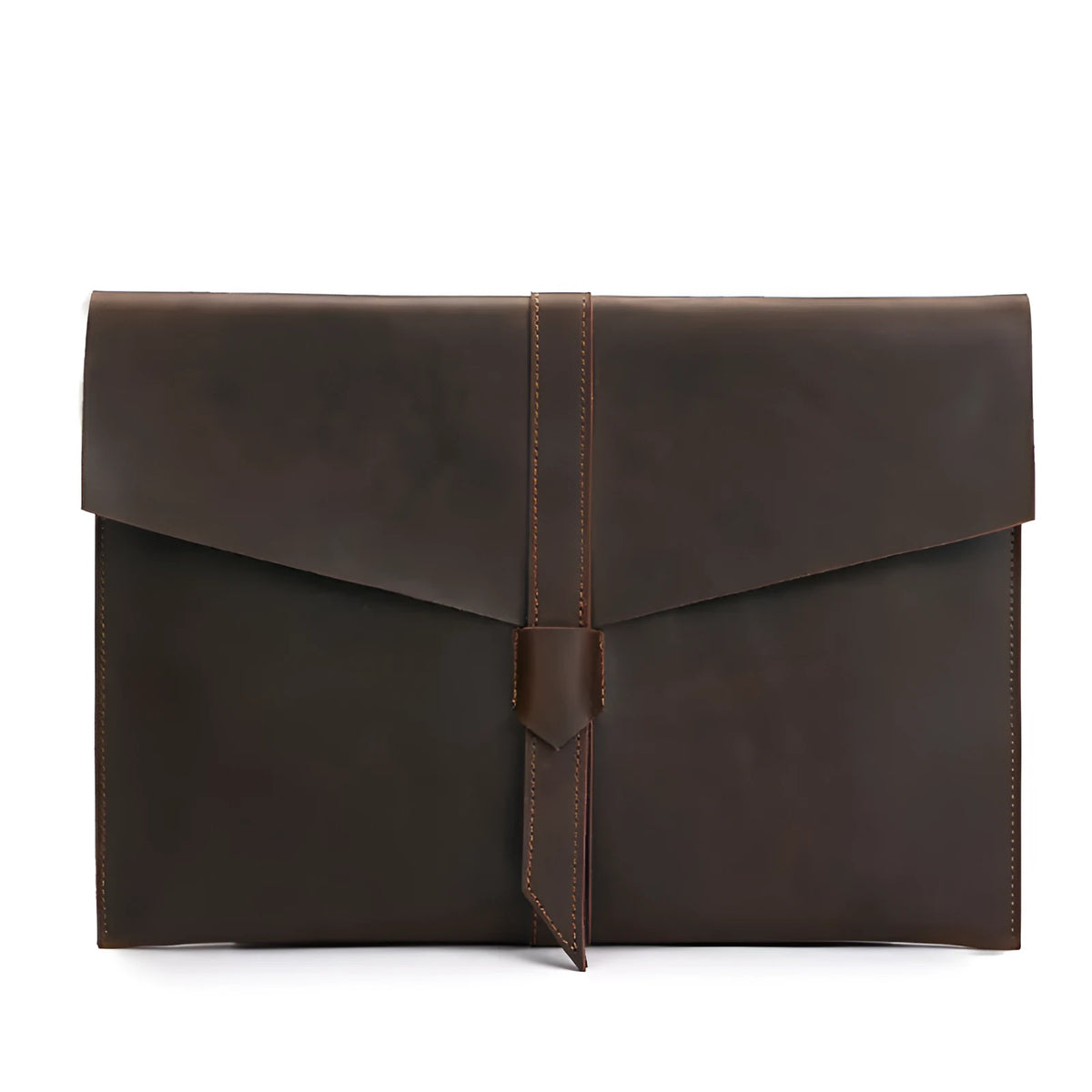 Leather retro iPad cover in brown cowhide showing tablet pocket and withdrawing design