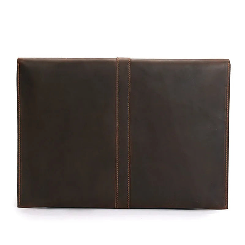 Leather retro iPad cover in brown cowhide showing tablet pocket and withdrawing design