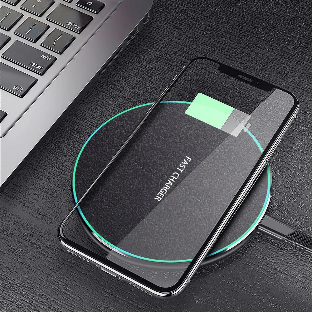 Black car wireless charger with textured aluminium surface for Apple Samsung Huawei Xiaomi phones