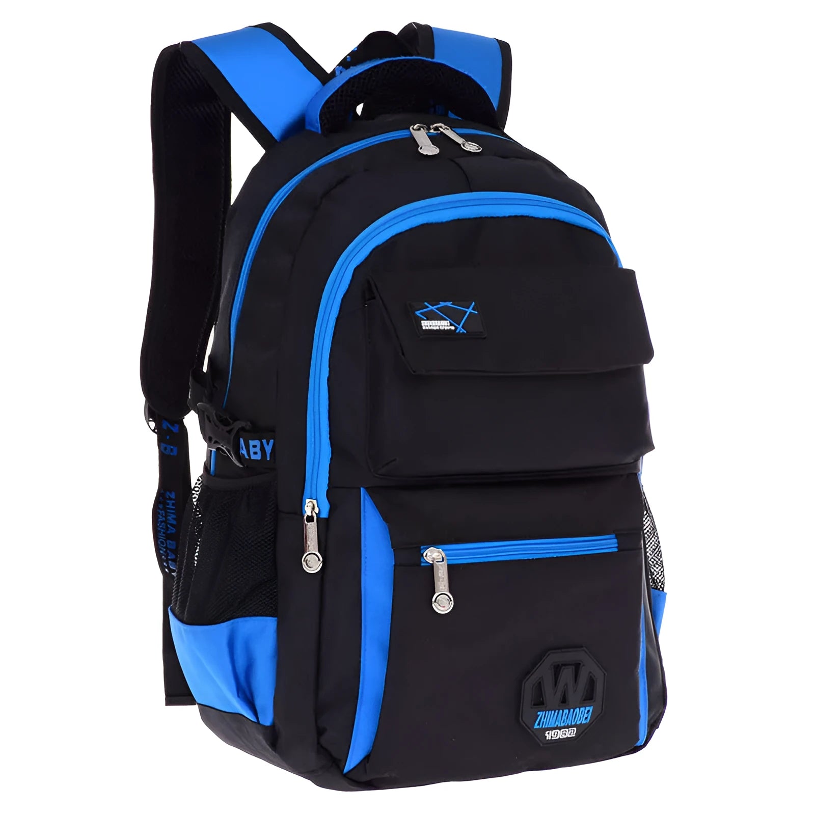 Waterproof nylon school backpack for grades 2-6 students in green colour with multiple compartments