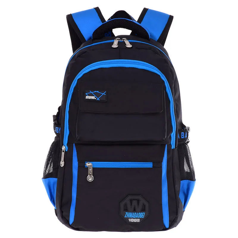 Waterproof nylon school backpack for grades 2-6 students in green colour with multiple compartments