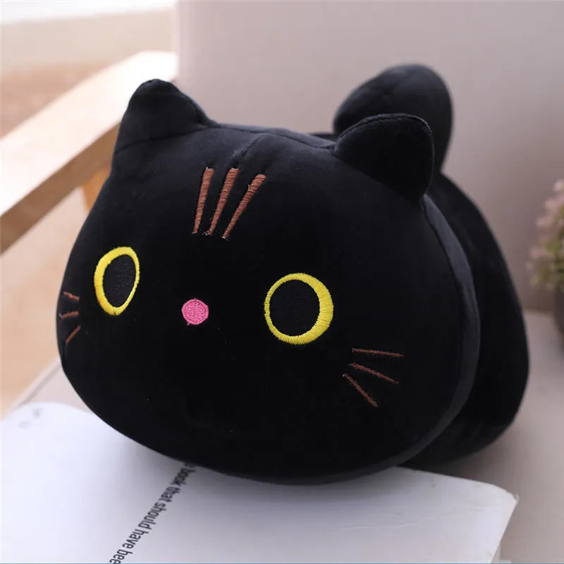 Soft grey cat plush doll with down cotton filling on a white background.
