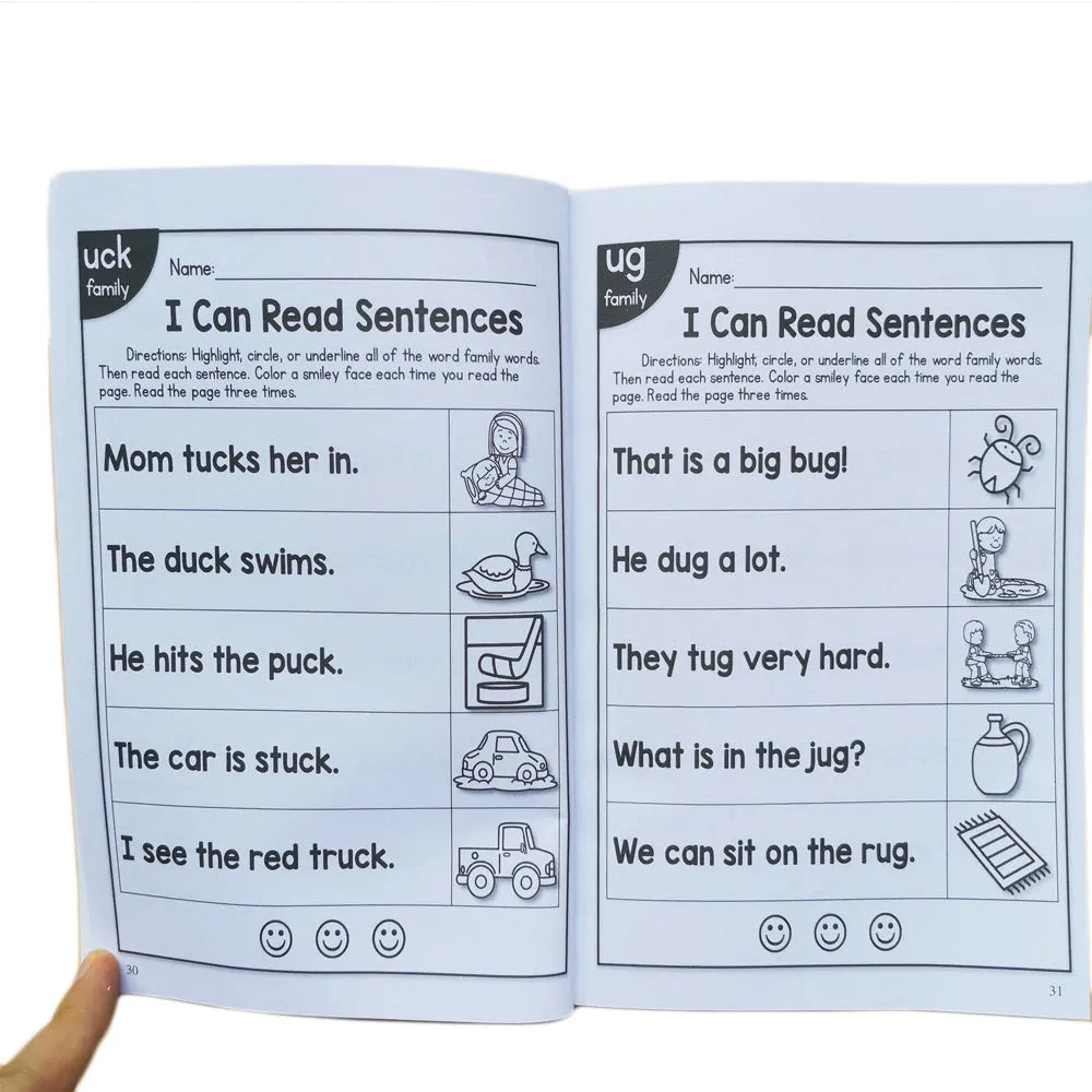 Children's English phonics reading worksheet for age 6 plus, A4 size