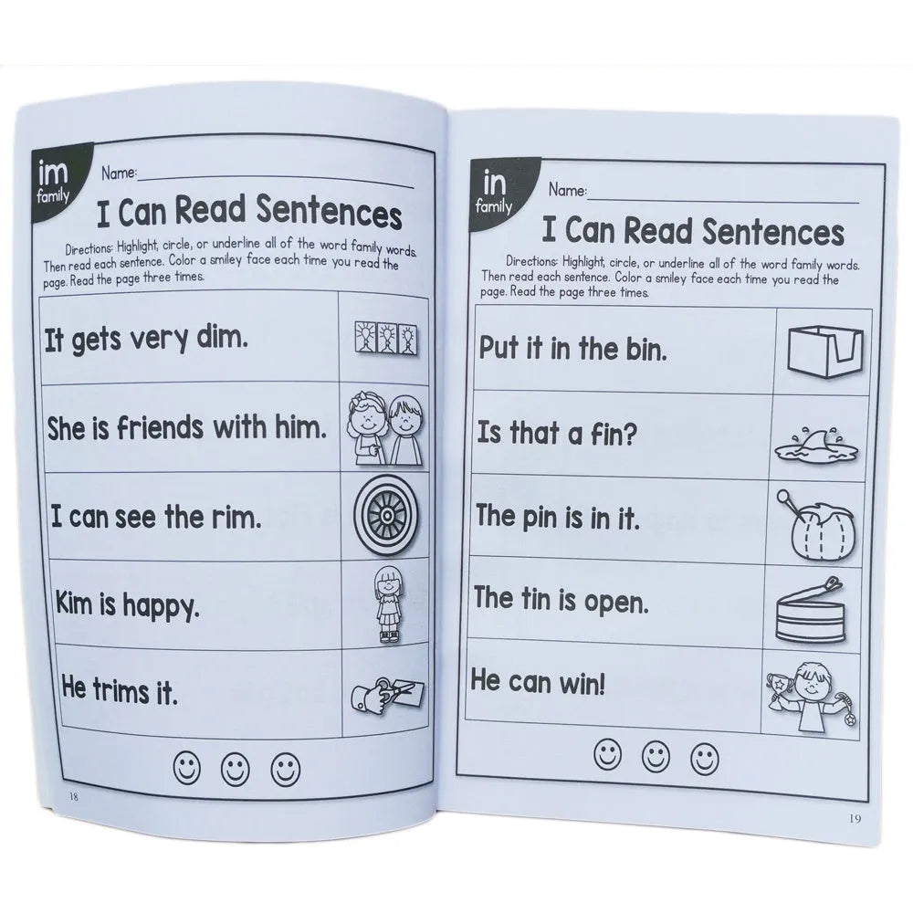 Children's English phonics reading worksheet for age 6 plus, A4 size