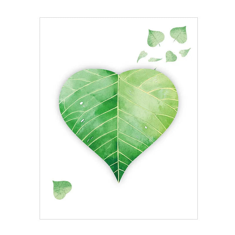 Set of eight Post-it note pads with different botanical leaf designs including water lily and maple leaf.