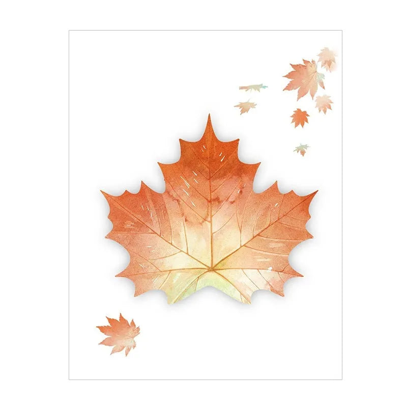 Set of eight Post-it note pads with different botanical leaf designs including water lily and maple leaf.