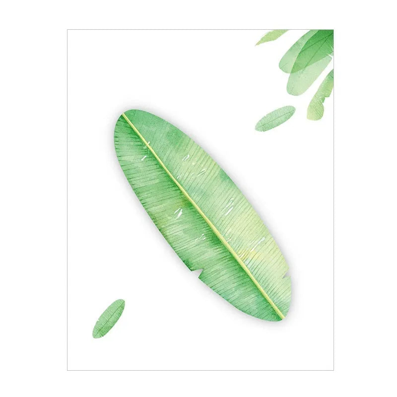 Set of eight Post-it note pads with different botanical leaf designs including water lily and maple leaf.