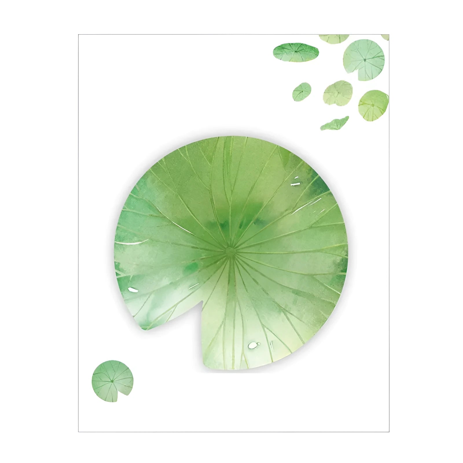 Set of eight Post-it note pads with different botanical leaf designs including water lily and maple leaf.