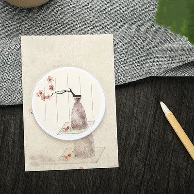 Set of eight Post-it note pads with different botanical leaf designs including water lily and maple leaf.