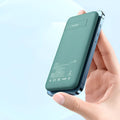 Maiduo magsafe magnetic wireless charging power bank in mint green showing compact size and back clip