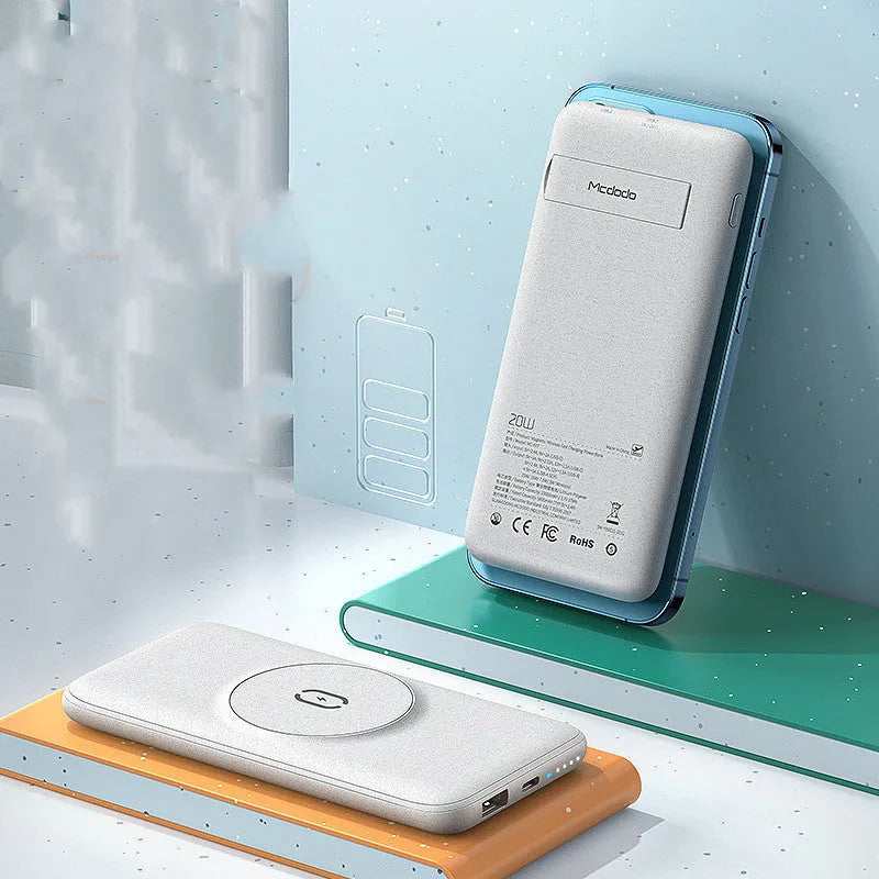Maiduo magsafe magnetic wireless charging power bank in mint green showing compact size and back clip