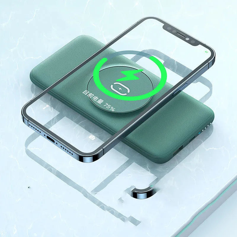 Maiduo magsafe magnetic wireless charging power bank in mint green showing compact size and back clip