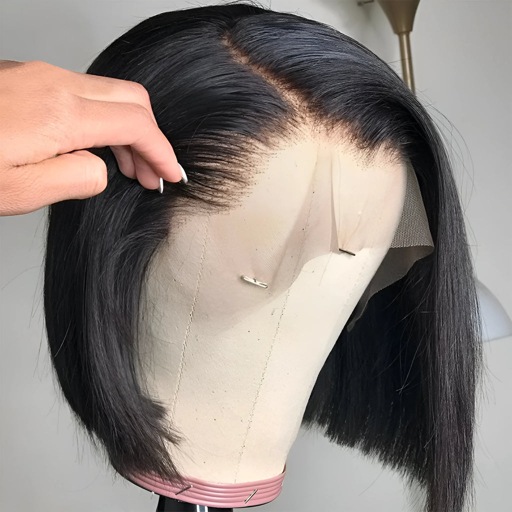 Real human hair wig hand woven medium length 13x4 bob natural colour for women fashion headgear