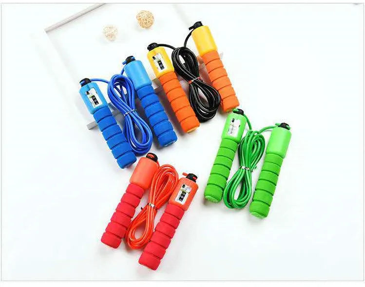 Adult counting skipping rope showing multi-colour options with plastic and sponge handle