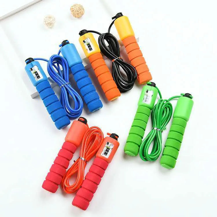 Adult counting skipping rope showing multi-colour options with plastic and sponge handle