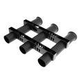 Black three-barrel polypropylene fishing rod holder with slotted reel locks and stainless steel mounting hardware