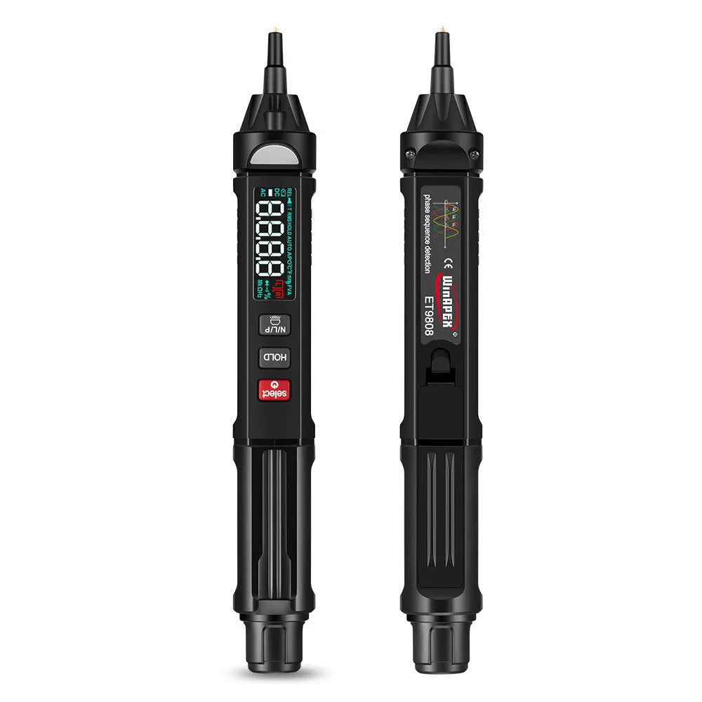 Digital multimeter with display showing automatic measurement readings for electrical testing