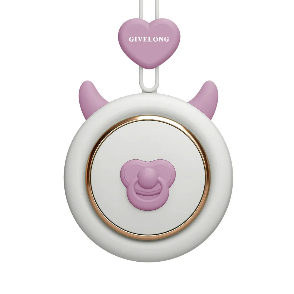 Mini bladeless neck fan with adjustable rope showing USB charging port and control button