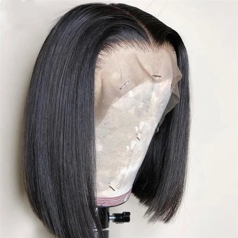 Real human hair wig hand woven medium length 13x4 bob natural colour for women fashion headgear