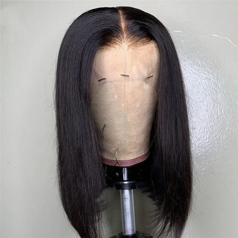 Real human hair wig hand woven medium length 13x4 bob natural colour for women fashion headgear