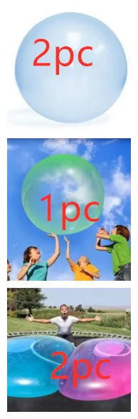 TPR inflatable ball toy in pink, yellow, green, and blue colours showing 40cm to 120cm size range