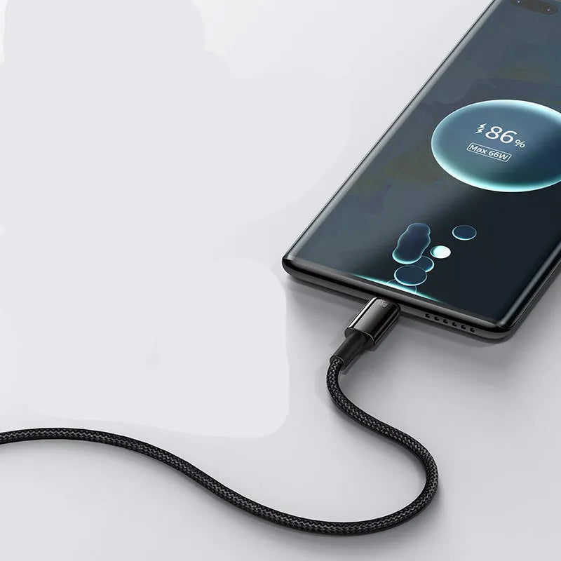 Baseus USB-A to USB-C fast charging cable for Android phones, available in 1m or 2m length.