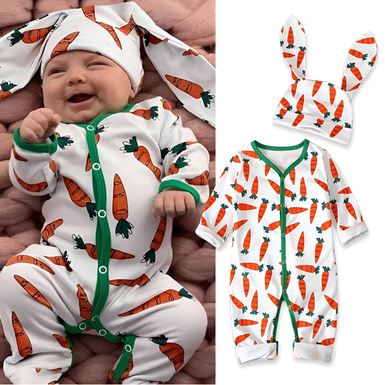 Red cotton Easter baby jumpsuit romper for infants on a white background.